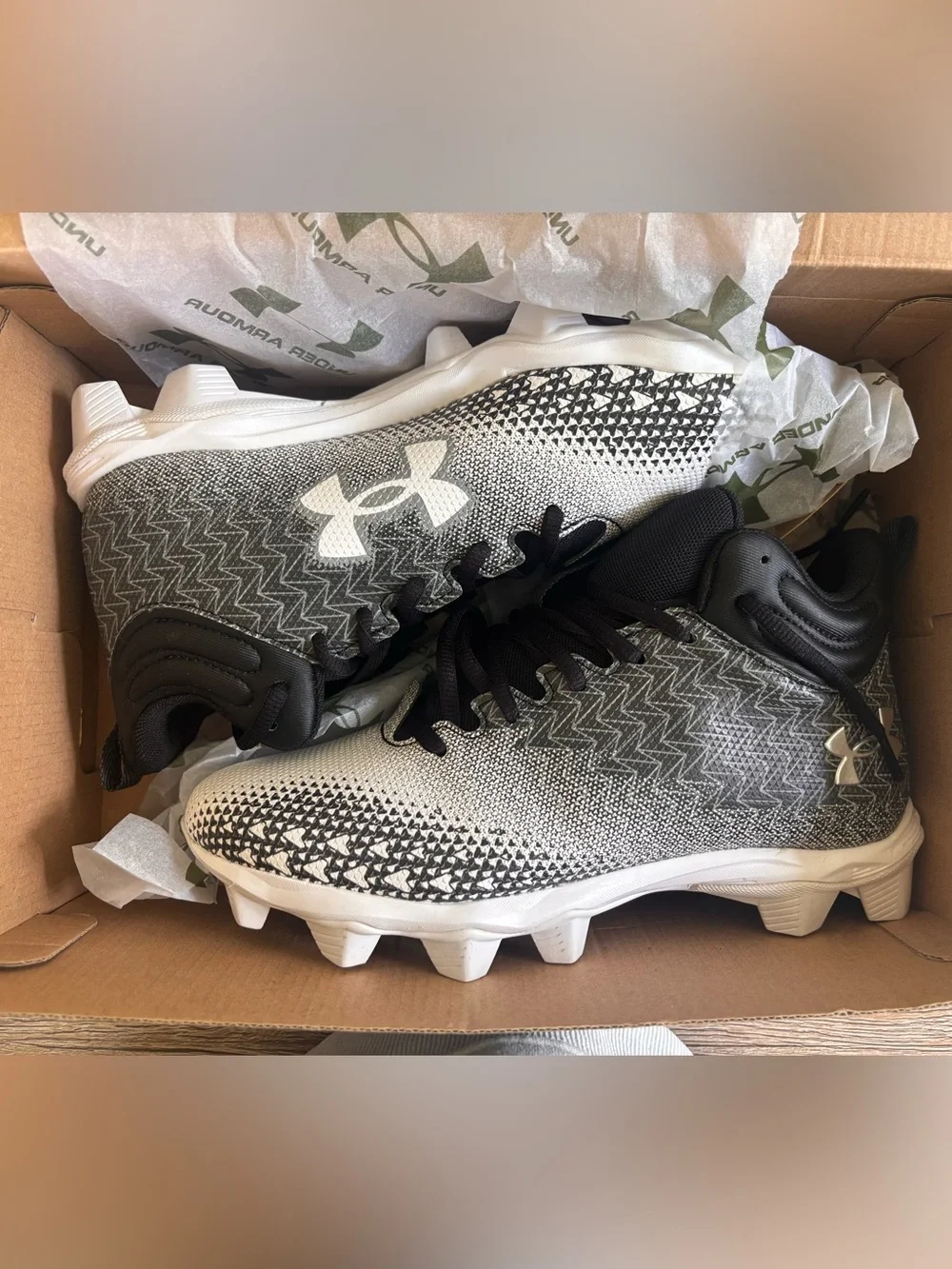 Under Armour Black & White Kids Football Cleats - Lightweight Grip